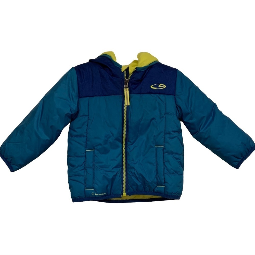Champion toddler blue and lime green‎ puffer jacket